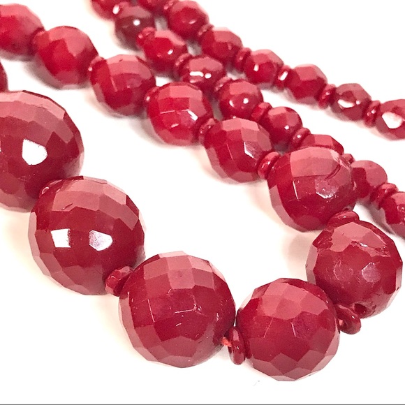 Long Vintage Beaded Necklace Faceted Glass Jewels - Picture 5 of 6